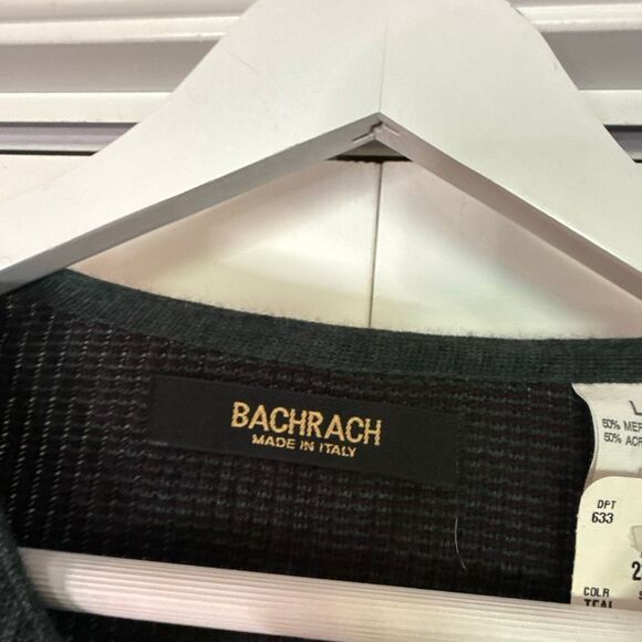 Bacharach NWT made in Italy merino wool green vneck sweater  L - Picture 4 of 9